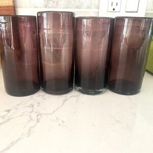 Elegant set of 4 Vintage Handblown imperfect Plum Purple Glass Drinking Tumblers